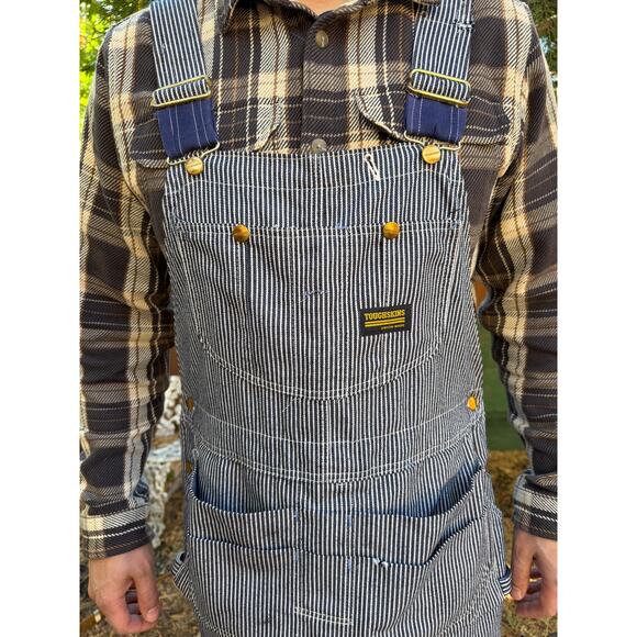 Vtg Sears Bib Overalls 40x30 Hickory Striped Railroad Toughskins Union Made USA - Picture 2 of 16